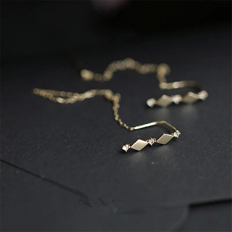 Brincos de linha prata 925 esterlina 14k chapeamento de ouro, cristal incrustado francês, diamante borla