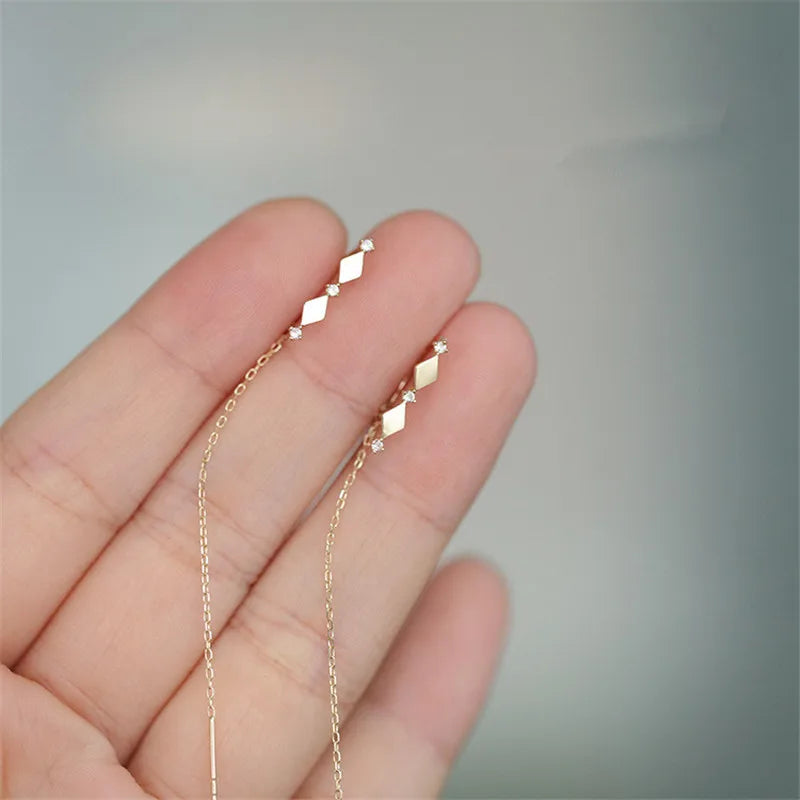 Brincos de linha prata 925 esterlina 14k chapeamento de ouro, cristal incrustado francês, diamante borla