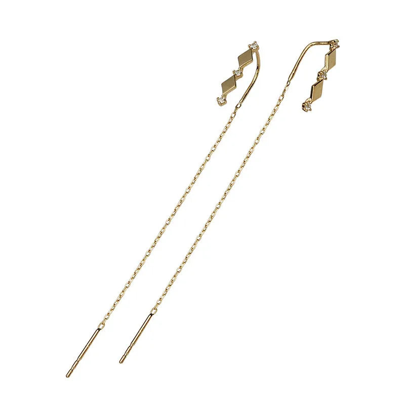 Brincos de linha prata 925 esterlina 14k chapeamento de ouro, cristal incrustado francês, diamante borla