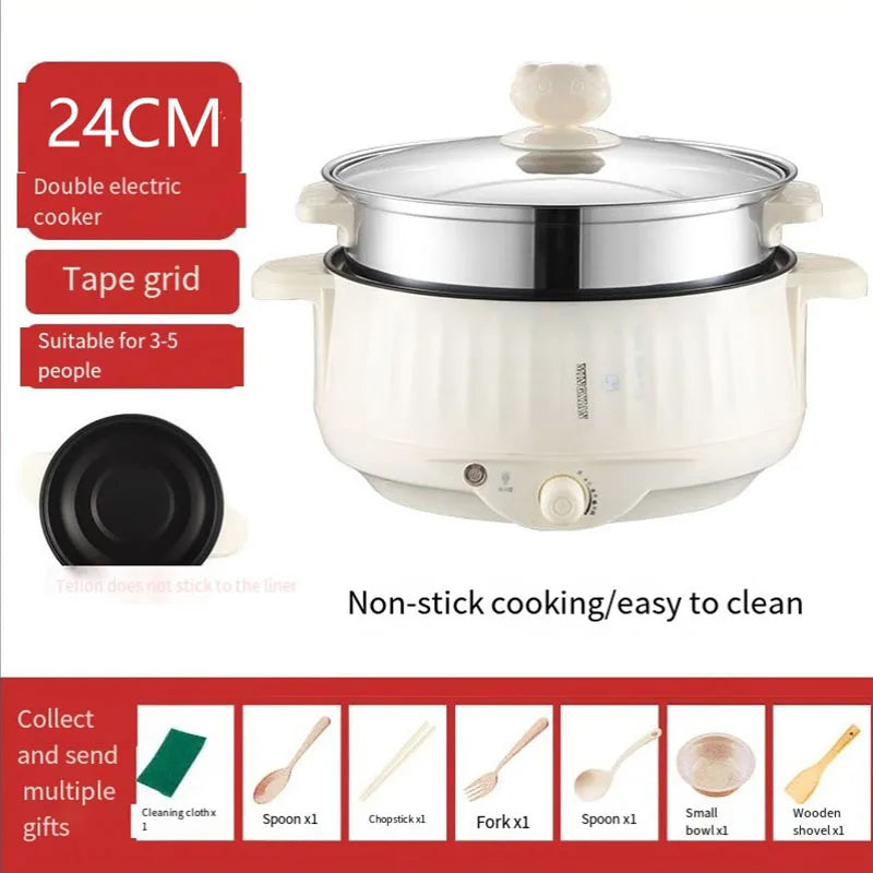 Panelas Elétricas Multifunções Camada Única/Dupla 1-2, Panela Doméstica Antiaderente, Panela Quente, Panela de Arroz, Utensílios de Cozinha