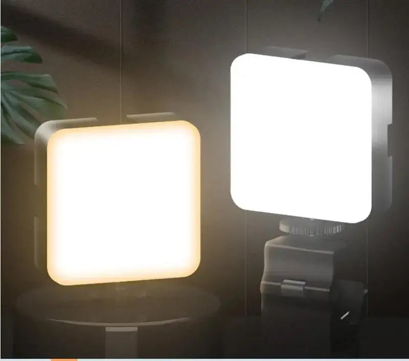 Mini luz de vídeo LED portátil para fotografia, iluminação 5W 6500K, lâmpada de enchimento para selfie e transmissão em direto com 3 sapatas frias, lâmpada para vlog