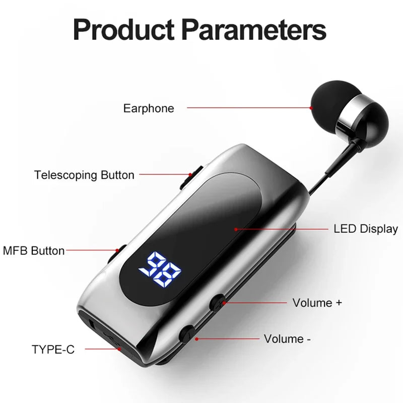 Fone de Ouvido Bluetooth K55 Lavalier – 20h de Bateria, Display LED, Microfone e Cancelamento de Ruído