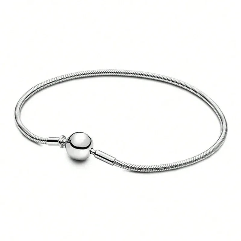 925 Sterling Silver Zircon Simple Round Love Heart Bracelet DIY Bead Making Fit Original Pandora Bracelets Fine Jewelry Gift