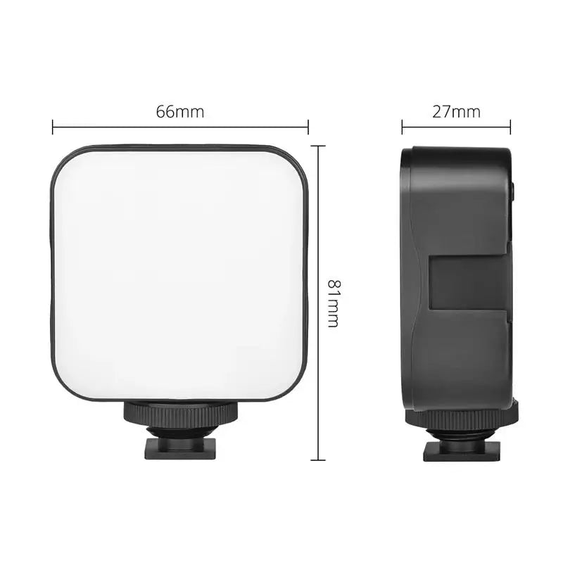 Mini luz de vídeo LED portátil para fotografia, iluminação 5W 6500K, lâmpada de enchimento para selfie e transmissão em direto com 3 sapatas frias, lâmpada para vlog