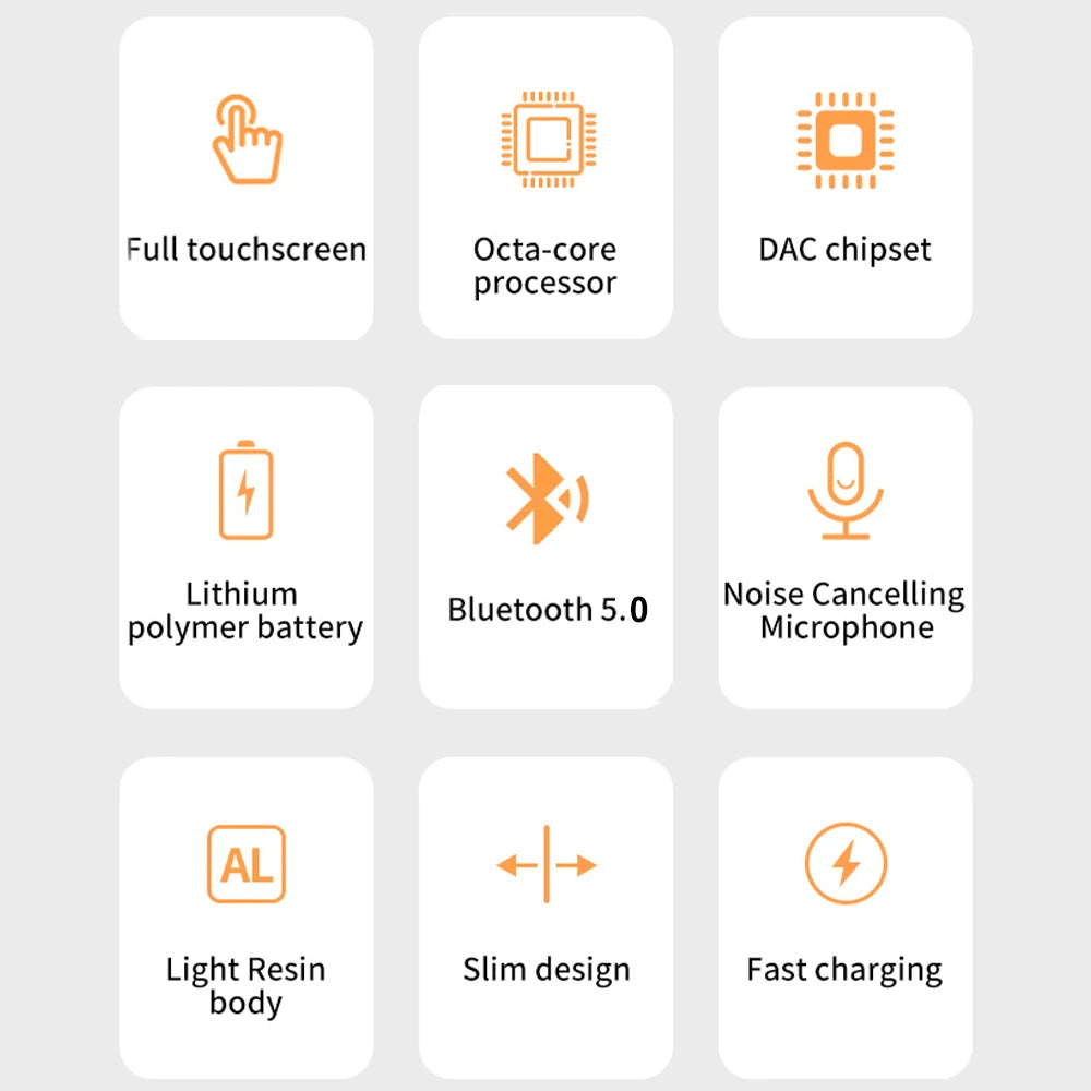 Reprodutor de mp3 portátil com tela de 2 polegadas, reprodutor de música com tela sensível ao toque BT 5.0 com alto-falantes e suporte para gravação de rádio FM e-book