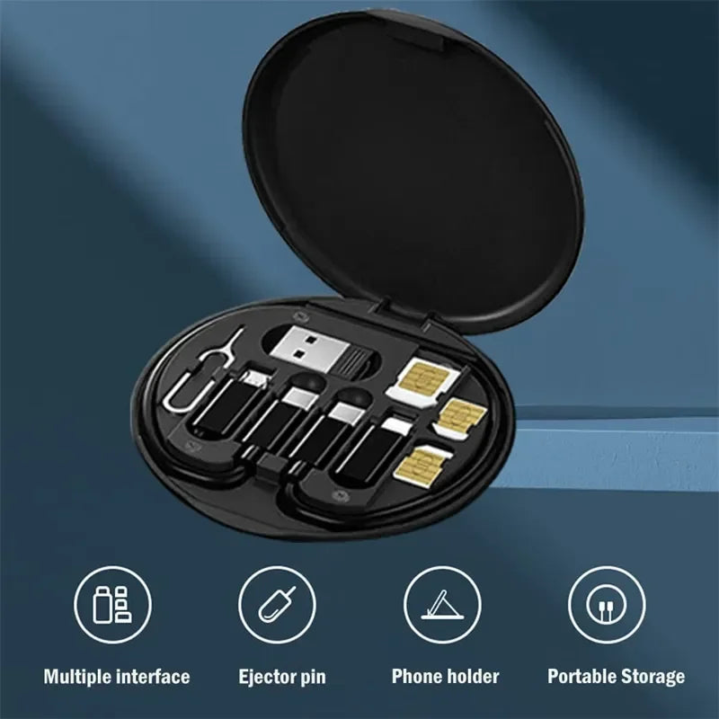 60W Type-C para USB C para Micro para Lighting Kit adaptador de cabo de carregamento rápido para iPhone 14 13 15 Pro Carregador OTG Caixa de armazenamento múltiplo
