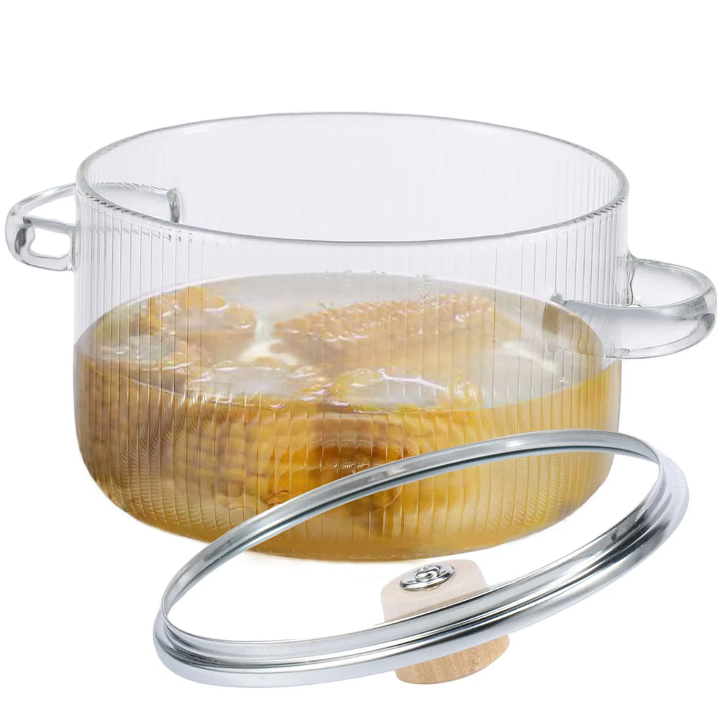 Panela de vidro Panela de cozinha clara com tampa 1.6L Panela de sopa de vidro resistente ao calor Dual Handles Panela de vidro Ferramentas de cozinha de cozinha