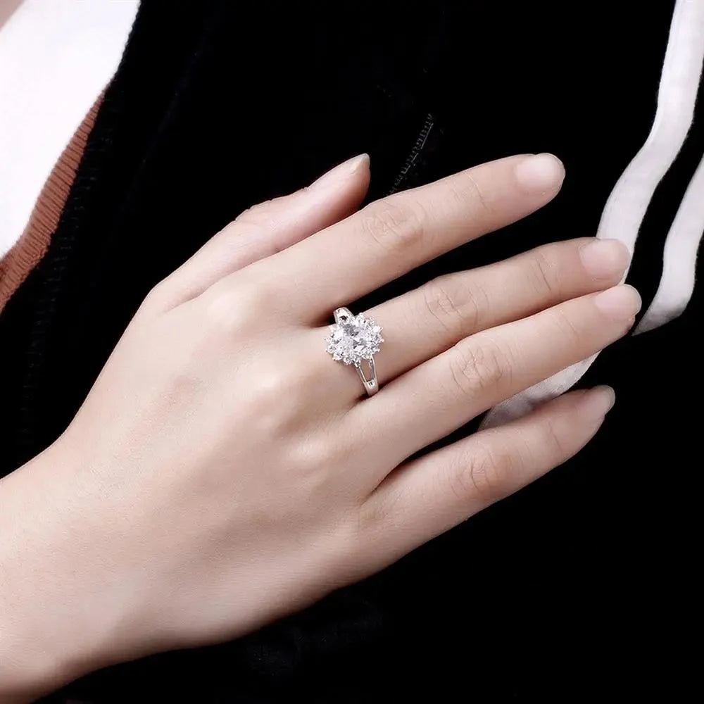 Anel de prata esterlina - Cristal  de flor moissanite
