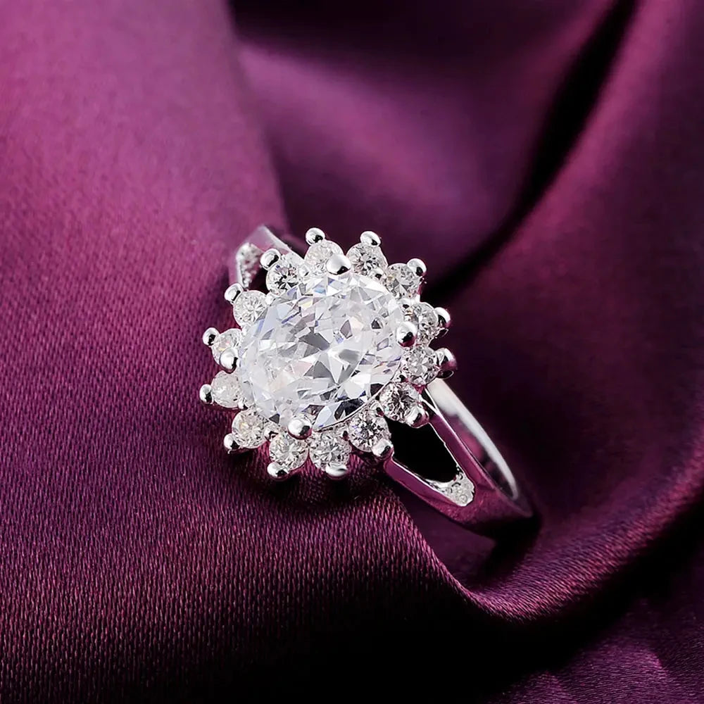 Anel de prata esterlina - Cristal  de flor moissanite