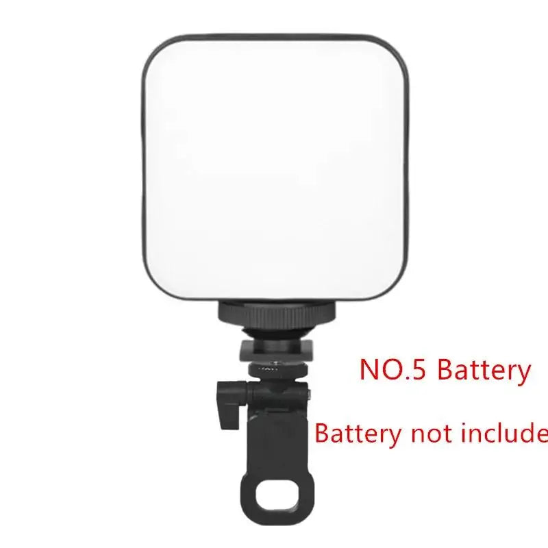 Mini luz de vídeo LED portátil para fotografia, iluminação 5W 6500K, lâmpada de enchimento para selfie e transmissão em direto com 3 sapatas frias, lâmpada para vlog