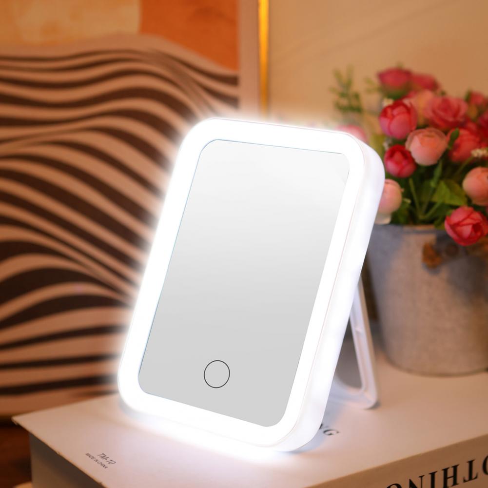 Espelho de Maquiagem LED Dobrável com 3 Níveis de Luz – Portátil e Recarregável!