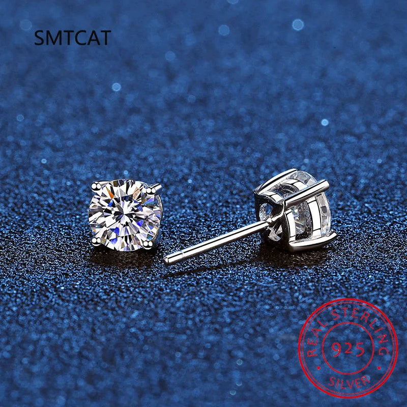 Brincos de moissanite 14k branco prata esterlina 4 pinos - brinco de diamante 1ct 2ct 4ct