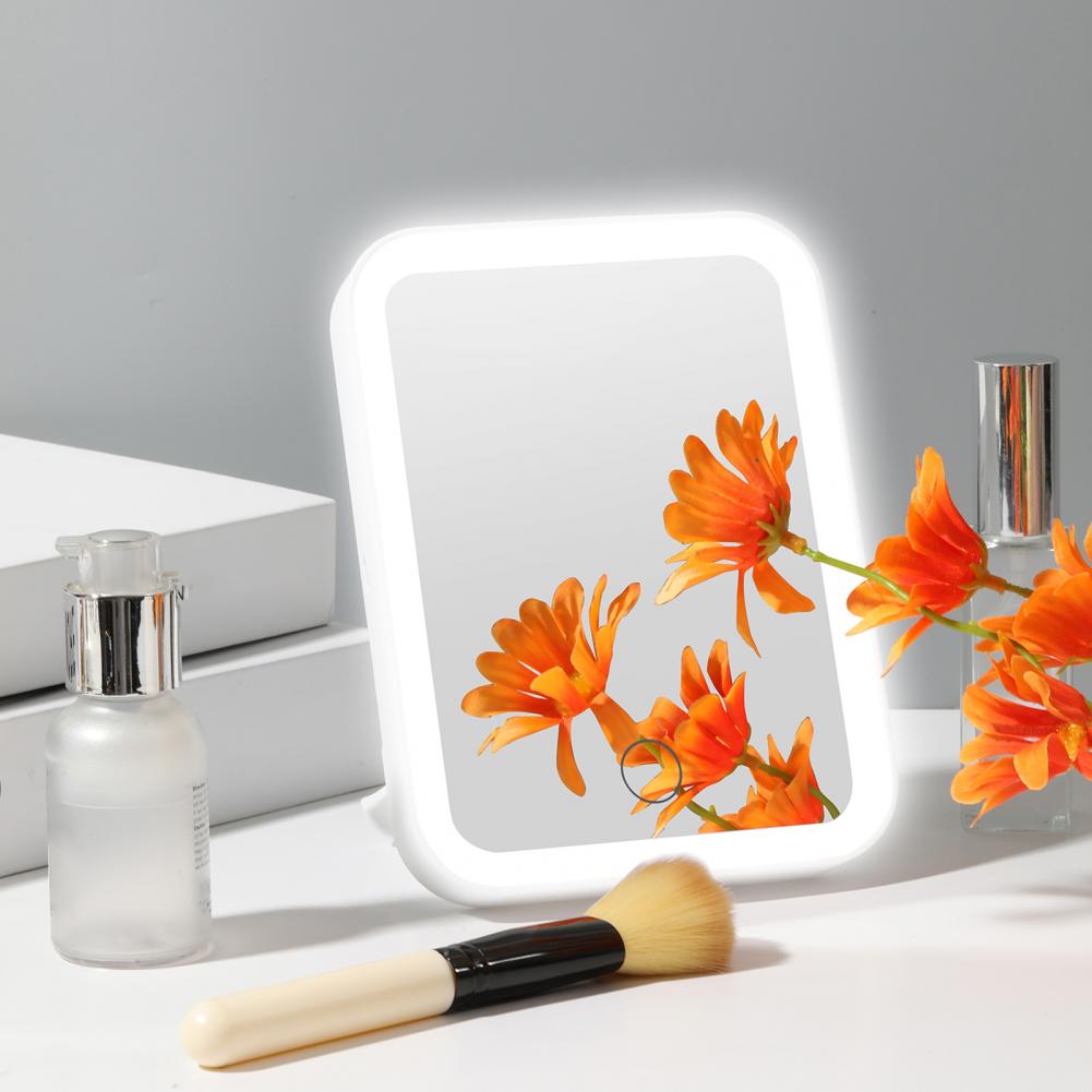 Espelho de Maquiagem LED Dobrável com 3 Níveis de Luz – Portátil e Recarregável!