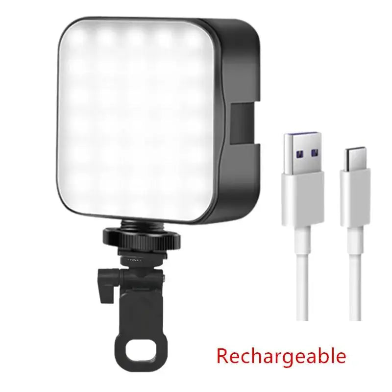 Mini luz de vídeo LED portátil para fotografia, iluminação 5W 6500K, lâmpada de enchimento para selfie e transmissão em direto com 3 sapatas frias, lâmpada para vlog