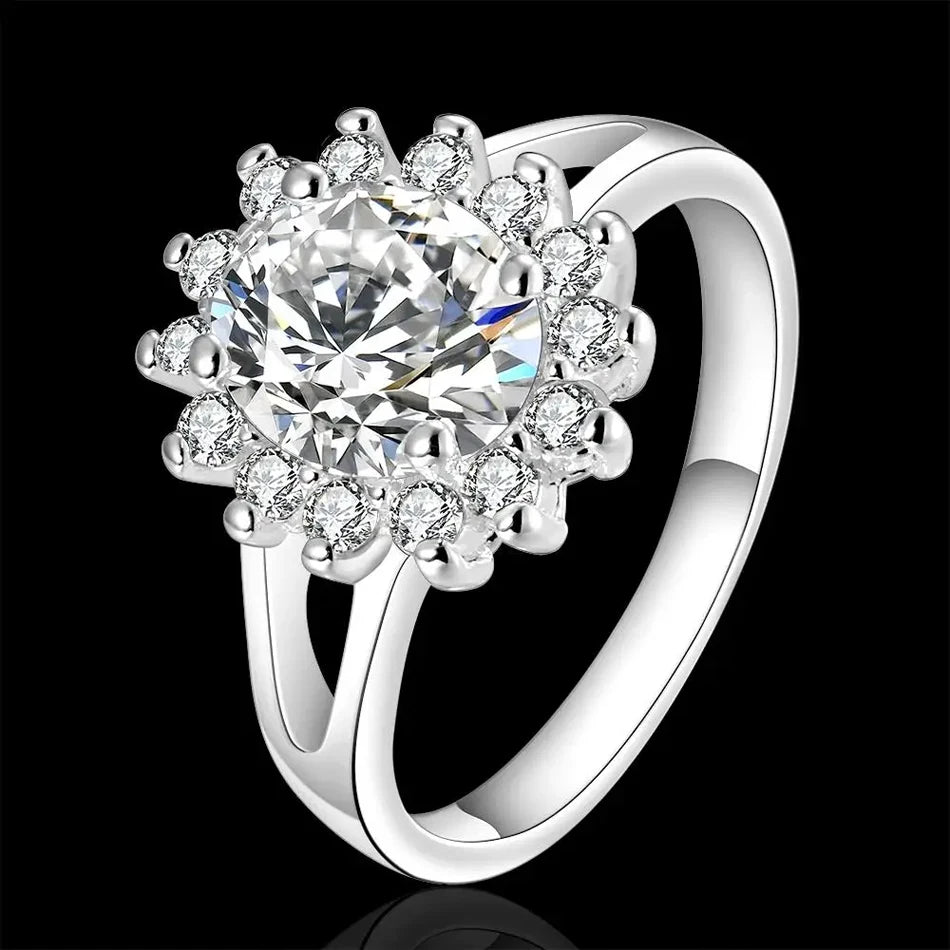 Anel de prata esterlina - Cristal  de flor moissanite