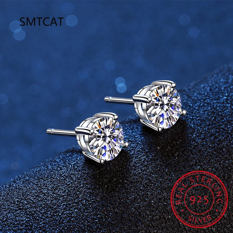 Brincos de moissanite 14k branco prata esterlina 4 pinos - brinco de diamante 1ct 2ct 4ct