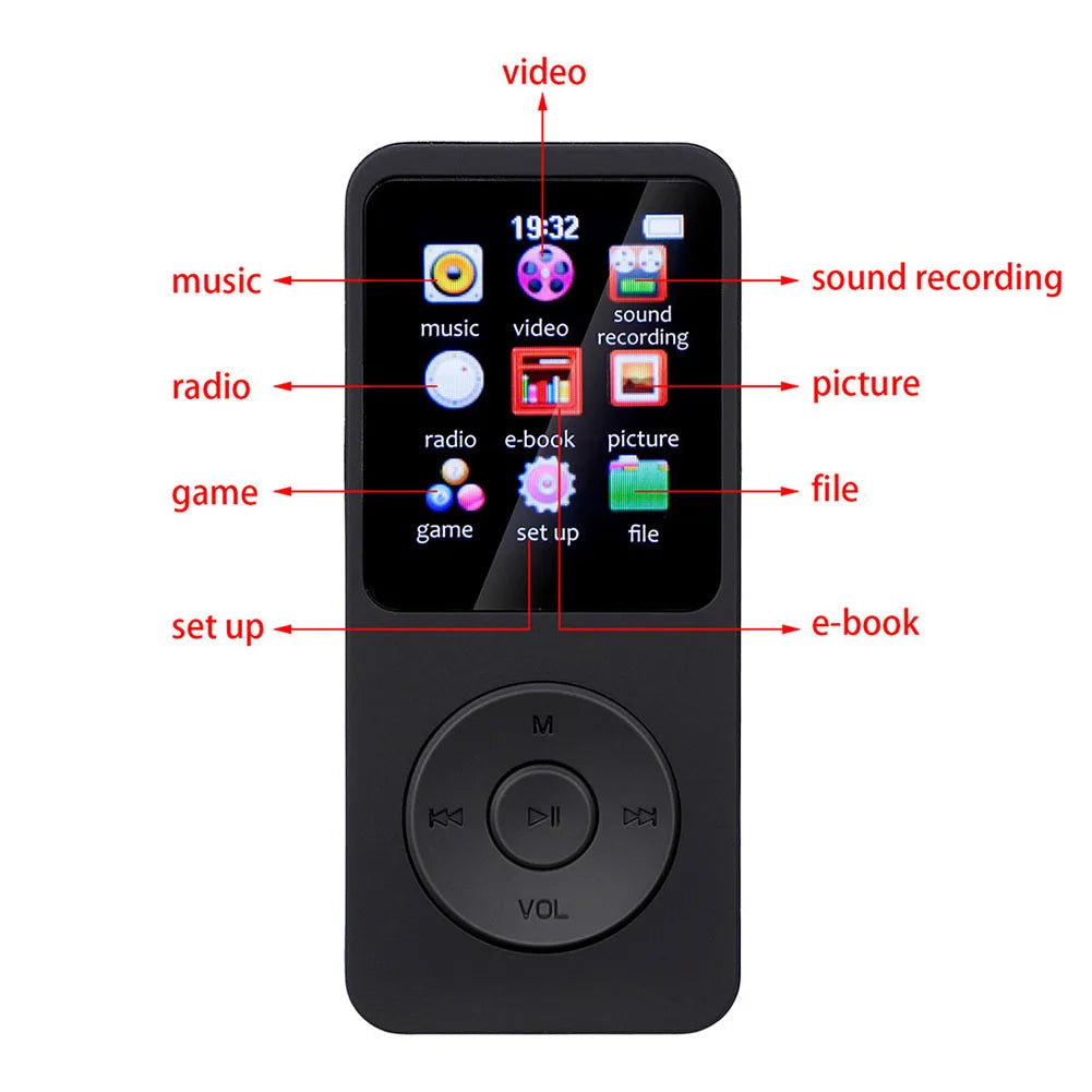 Leitor de mp3 alto-falante embutido esportes mp3 player bluetooth-compatível5.0 gravador de voz suporte rádio fm gravação de e-book para crianças