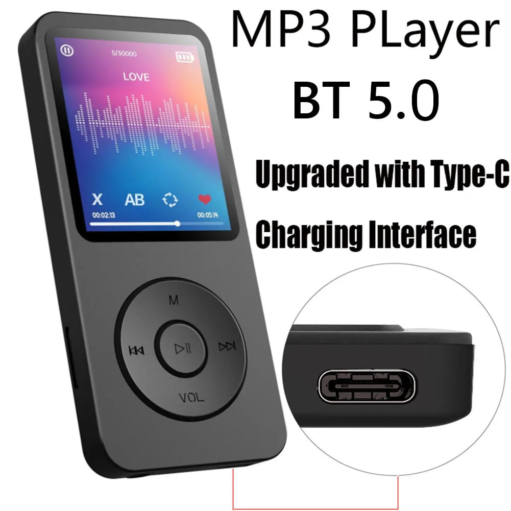Leitor de mp3 alto-falante embutido esportes mp3 player bluetooth-compatível5.0 gravador de voz suporte rádio fm gravação de e-book para crianças