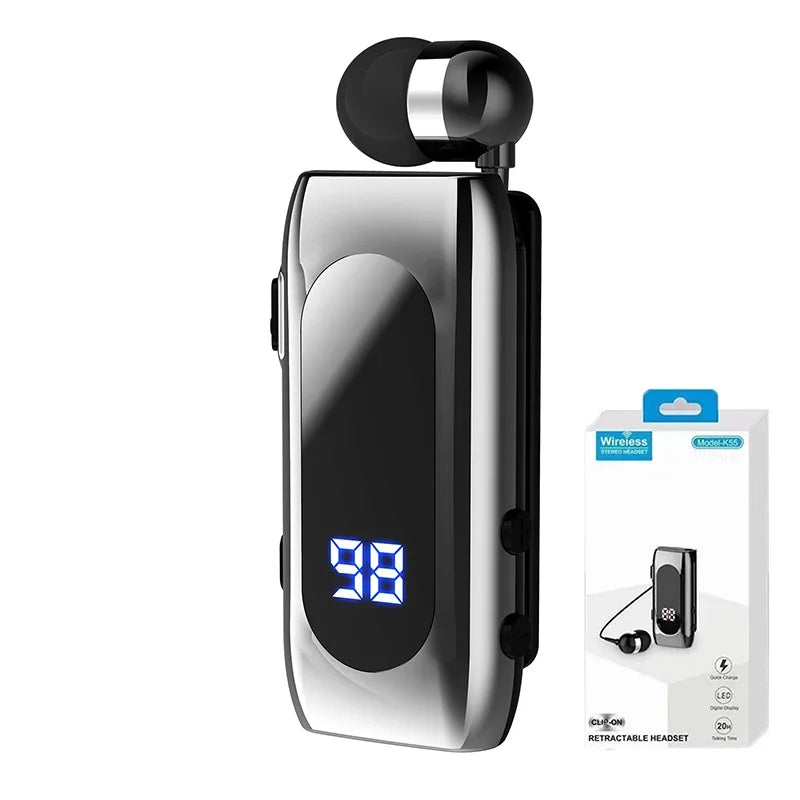 Fone de Ouvido Bluetooth K55 Lavalier – 20h de Bateria, Display LED, Microfone e Cancelamento de Ruído
