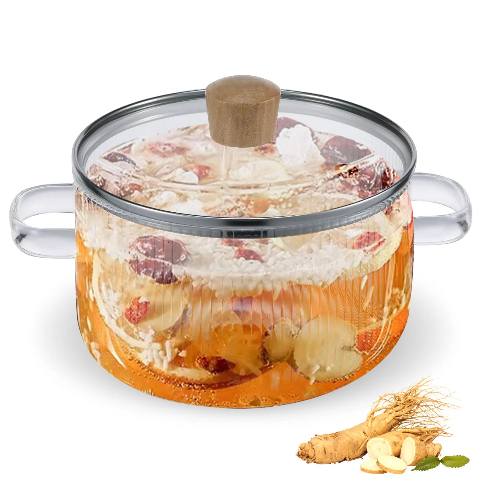 Panela de vidro Panela de cozinha clara com tampa 1.6L Panela de sopa de vidro resistente ao calor Dual Handles Panela de vidro Ferramentas de cozinha de cozinha