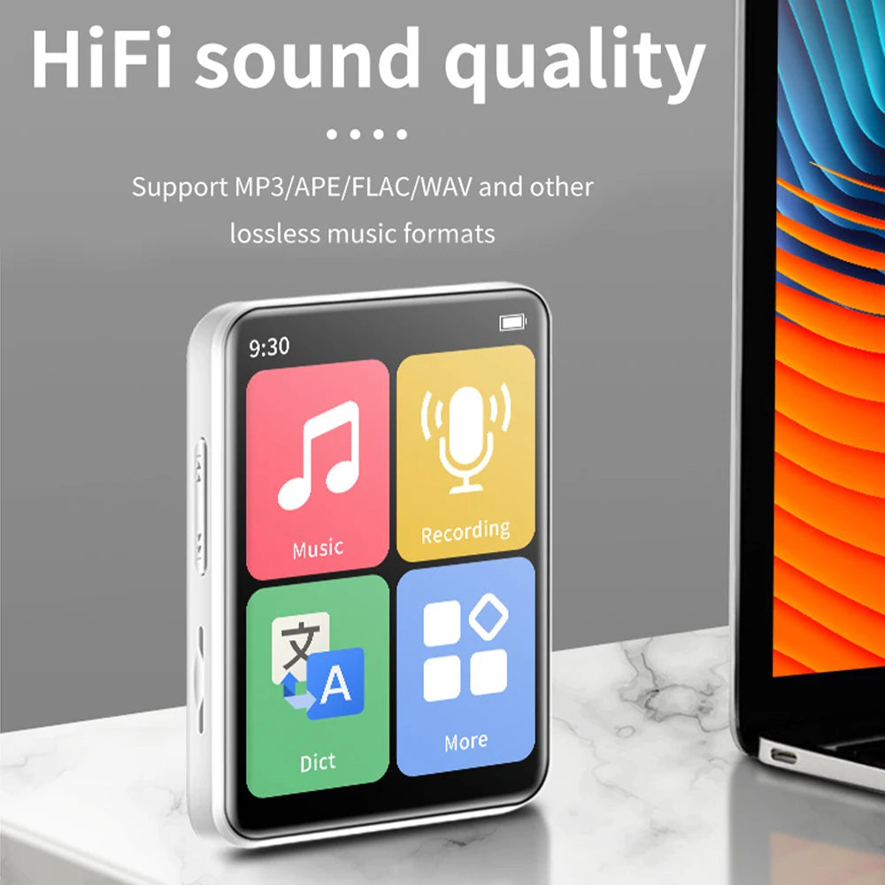 Reprodutor de mp3 portátil com tela de 2 polegadas, reprodutor de música com tela sensível ao toque BT 5.0 com alto-falantes e suporte para gravação de rádio FM e-book