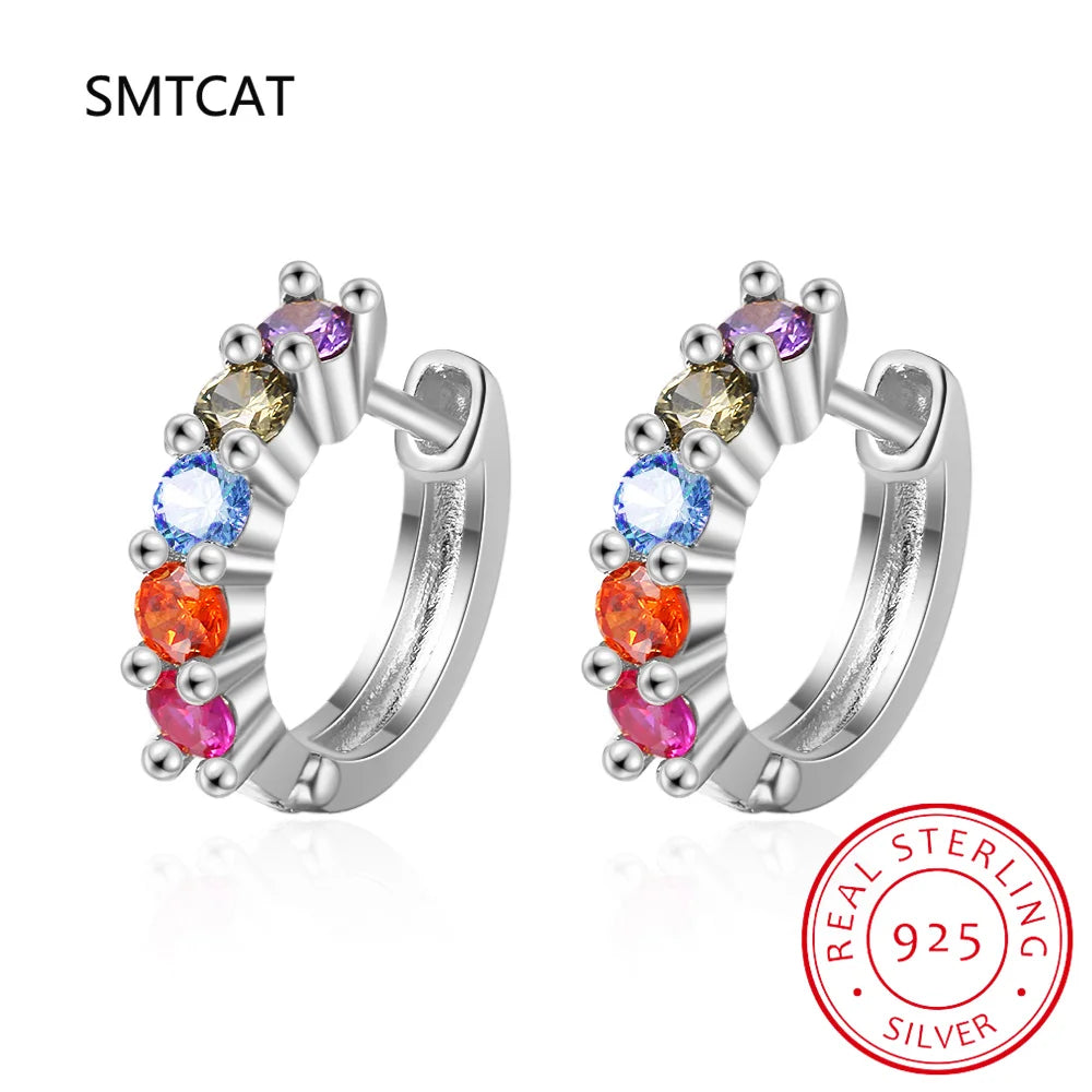 Brinco de argola de moissanite 18k 3cttw 4mm com pedras de cor brilhante 100% prata esterlina 925