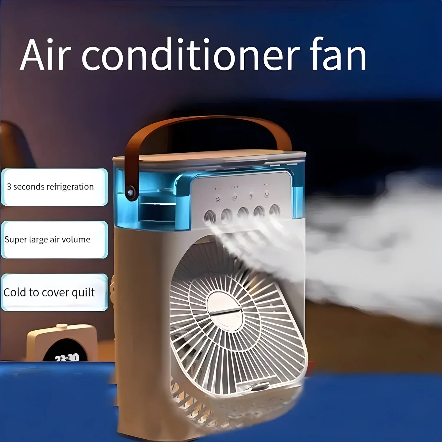 Ar Condicionado 3 em 1, Portátil com luz noturna LED, ventilador e umidificador