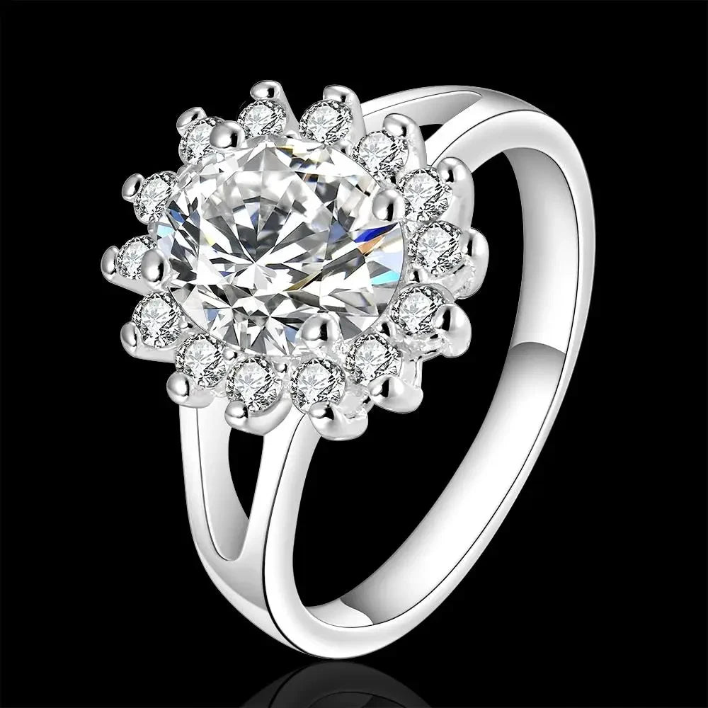 Anel de prata esterlina - Cristal  de flor moissanite