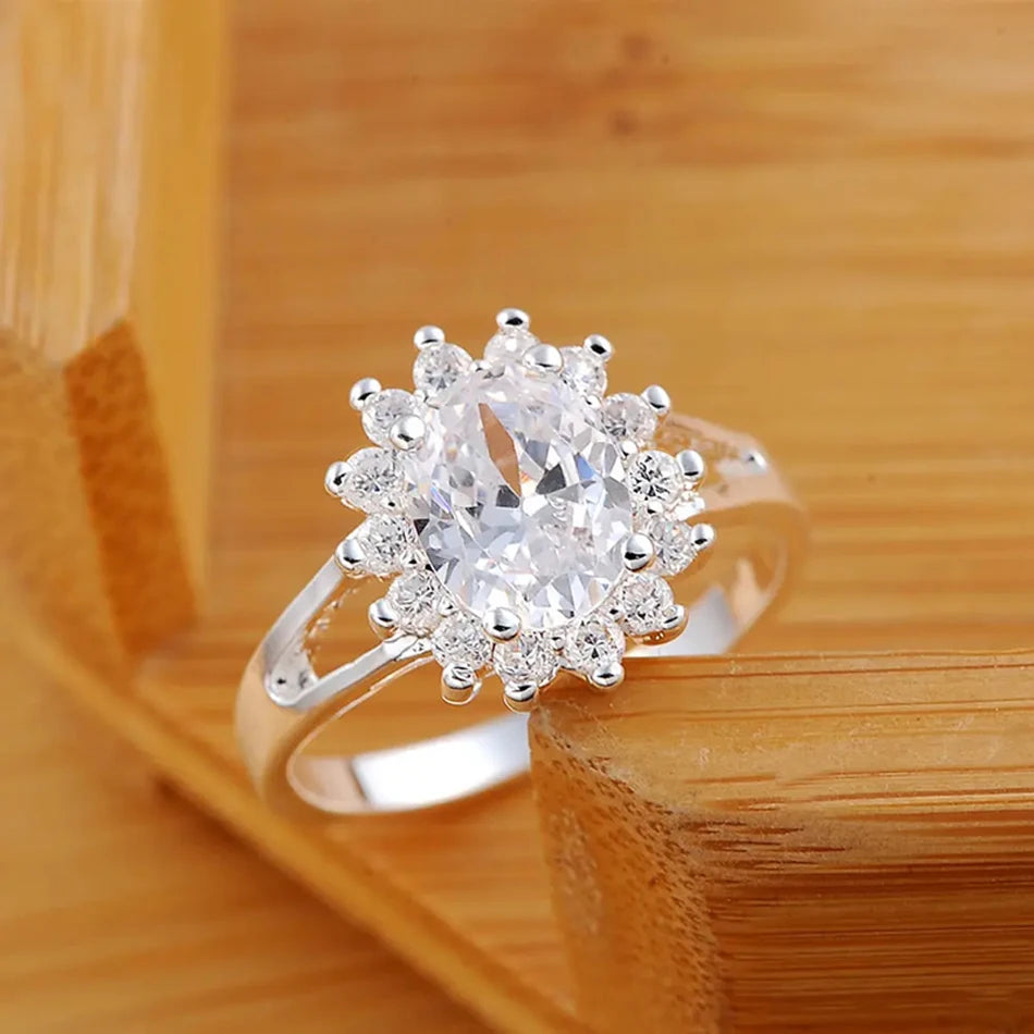Anel de prata esterlina - Cristal  de flor moissanite