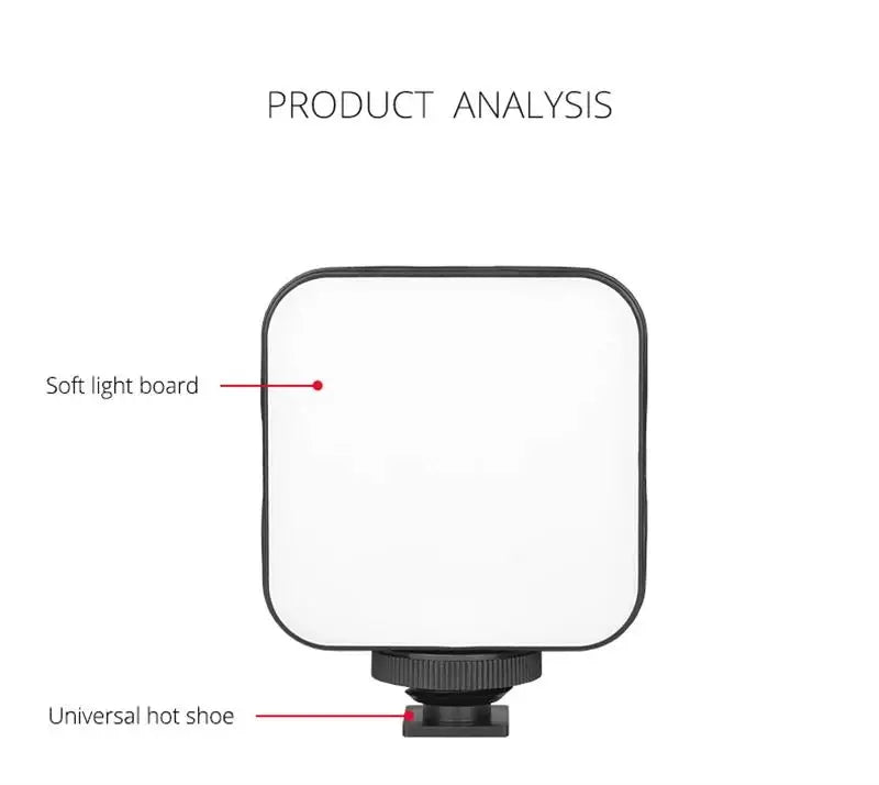 Mini luz de vídeo LED portátil para fotografia, iluminação 5W 6500K, lâmpada de enchimento para selfie e transmissão em direto com 3 sapatas frias, lâmpada para vlog