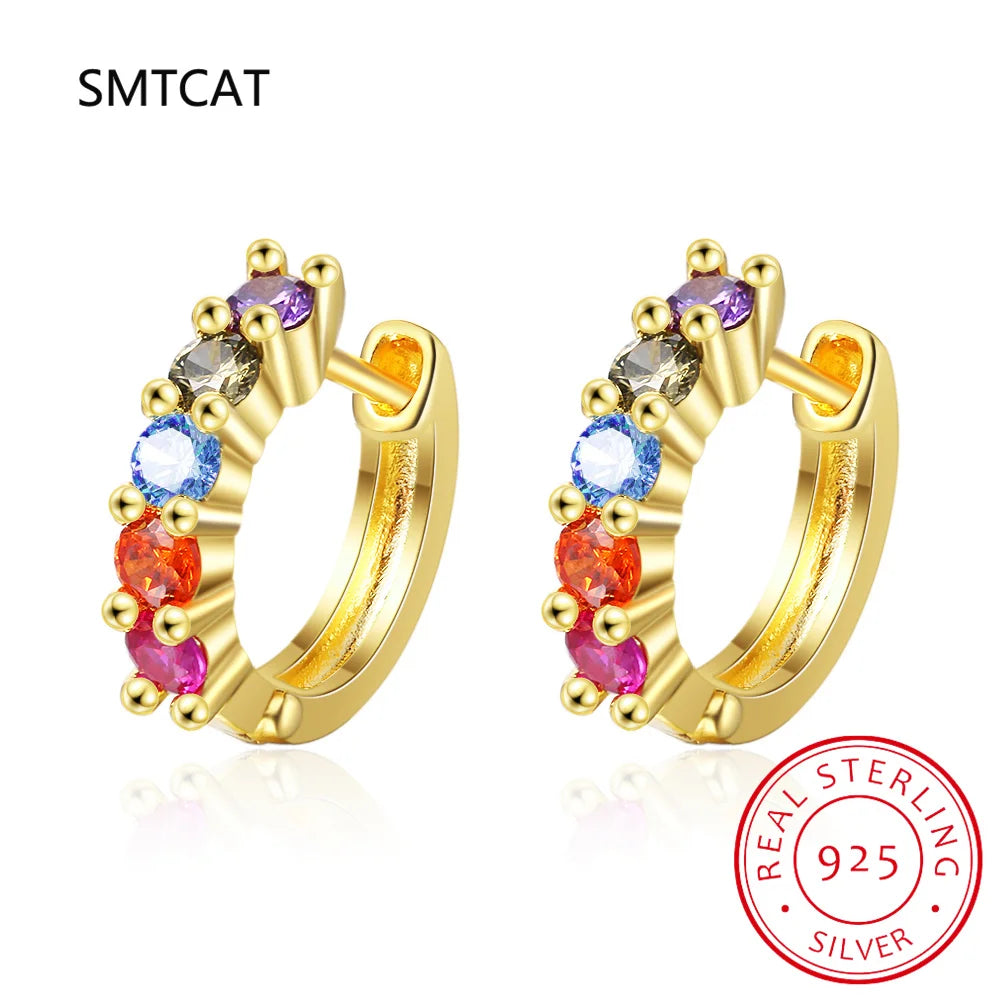 Brinco de argola de moissanite 18k 3cttw 4mm com pedras de cor brilhante 100% prata esterlina 925
