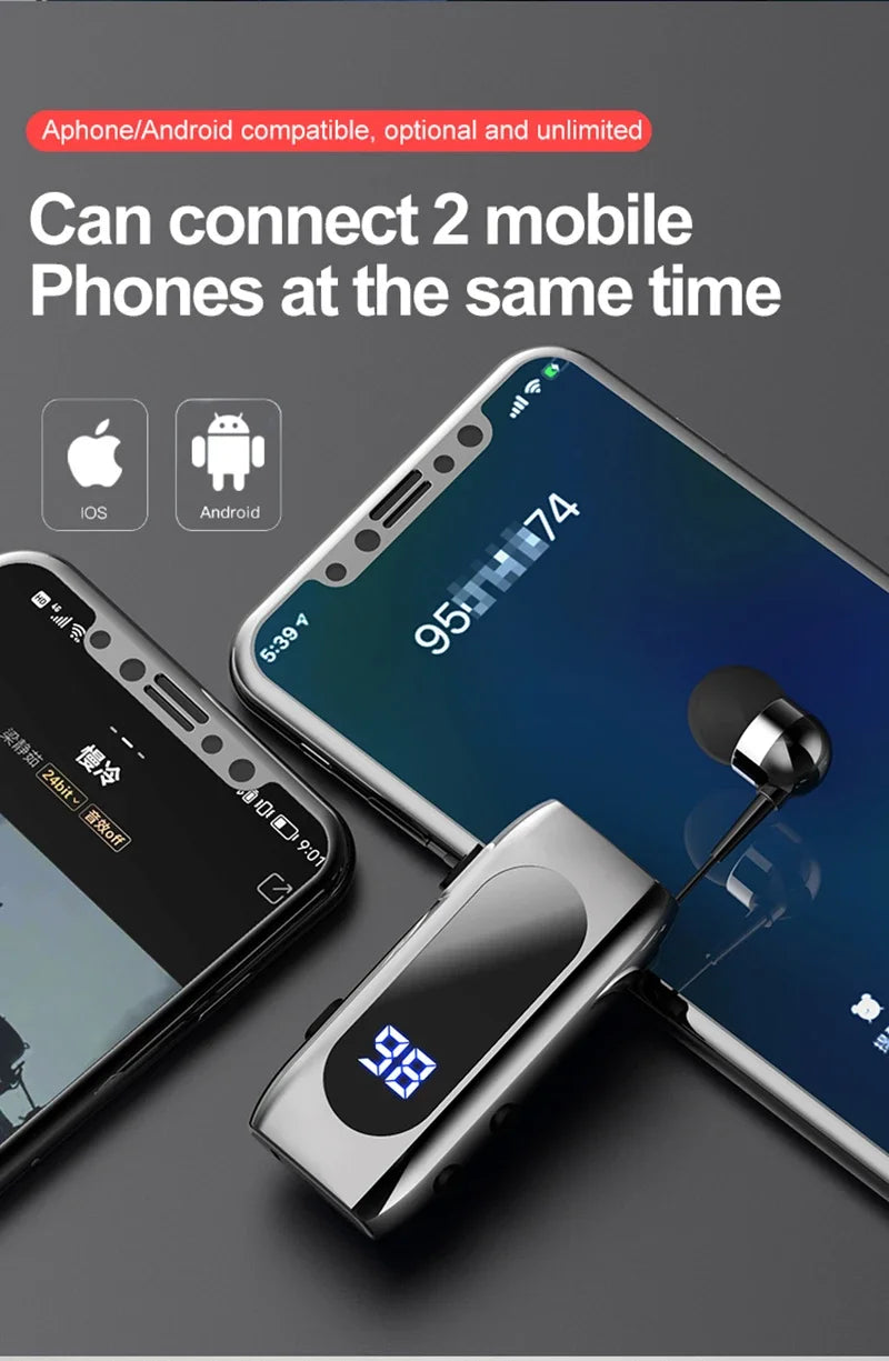 Fone de Ouvido Bluetooth K55 Lavalier – 20h de Bateria, Display LED, Microfone e Cancelamento de Ruído
