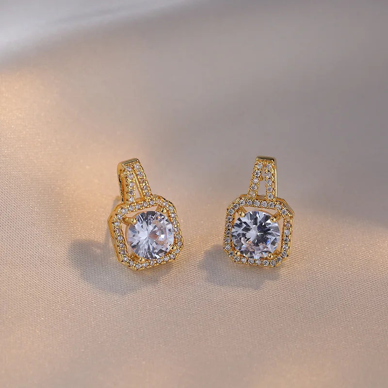 Conjunto de luxo zircão quadrado - colar, brincos, anel de jóia