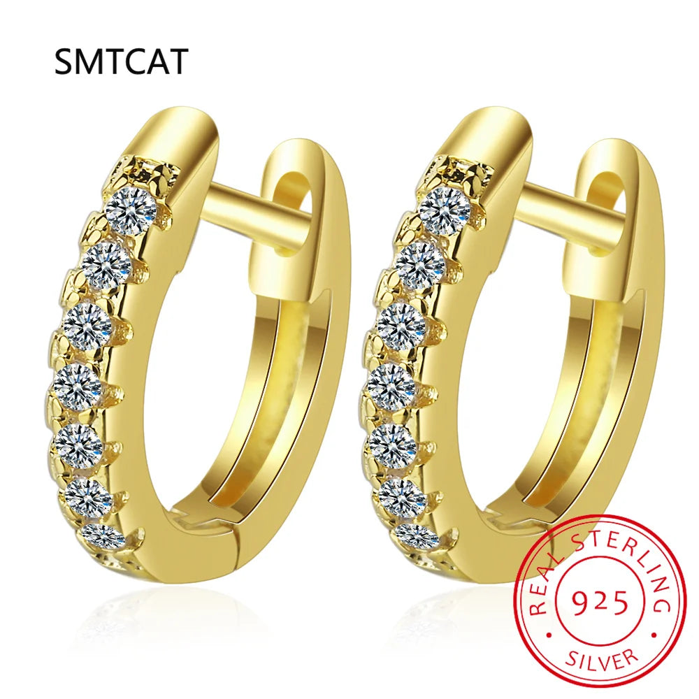 Brinco de argola de moissanite 18k 3cttw 4mm com pedras de cor brilhante 100% prata esterlina 925