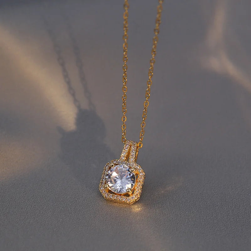 Conjunto de luxo zircão quadrado - colar, brincos, anel de jóia