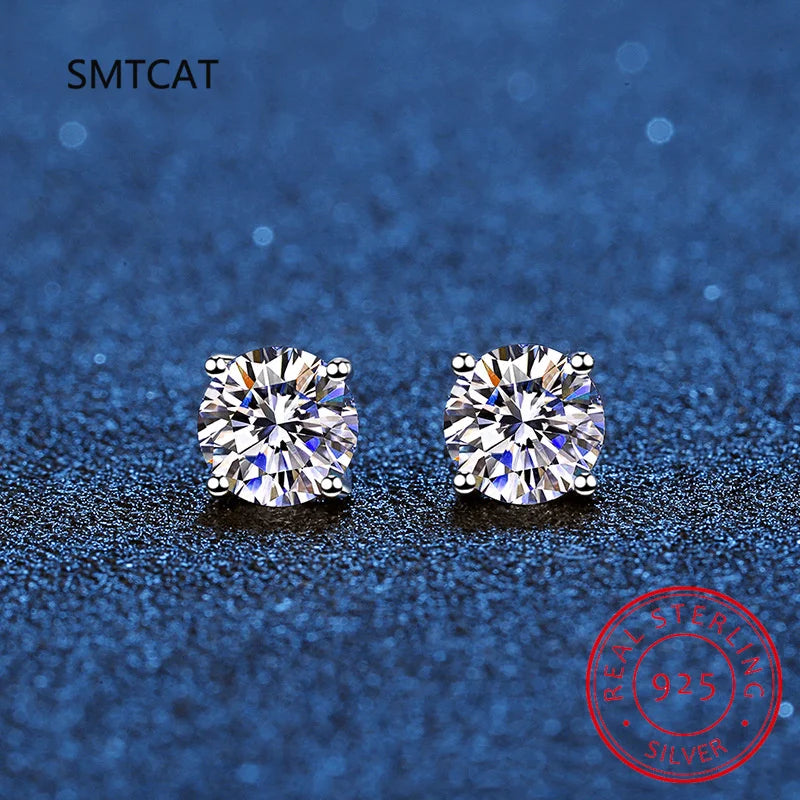 Brincos de moissanite 14k branco prata esterlina 4 pinos - brinco de diamante 1ct 2ct 4ct