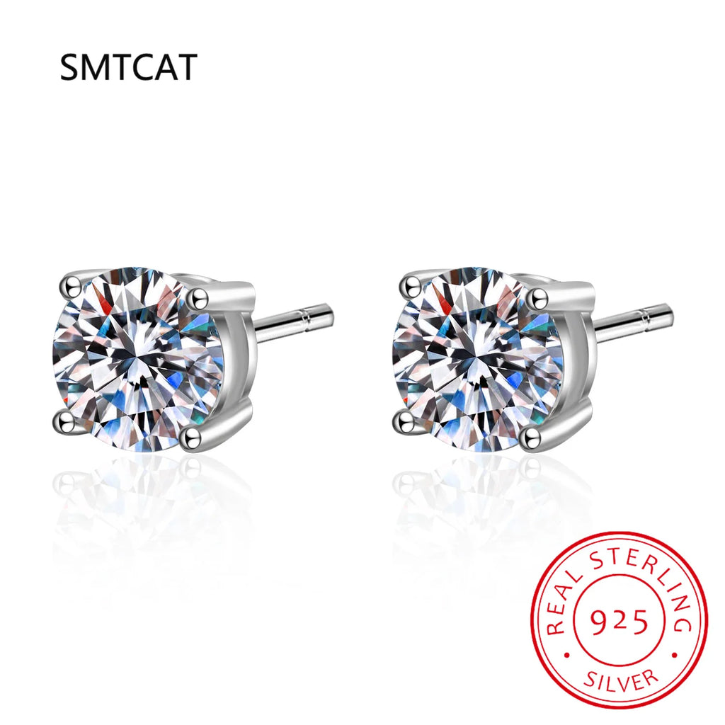 Brincos de moissanite 14k branco prata esterlina 4 pinos - brinco de diamante 1ct 2ct 4ct
