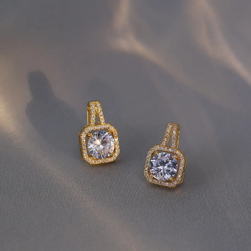 Conjunto de luxo zircão quadrado - colar, brincos, anel de jóia