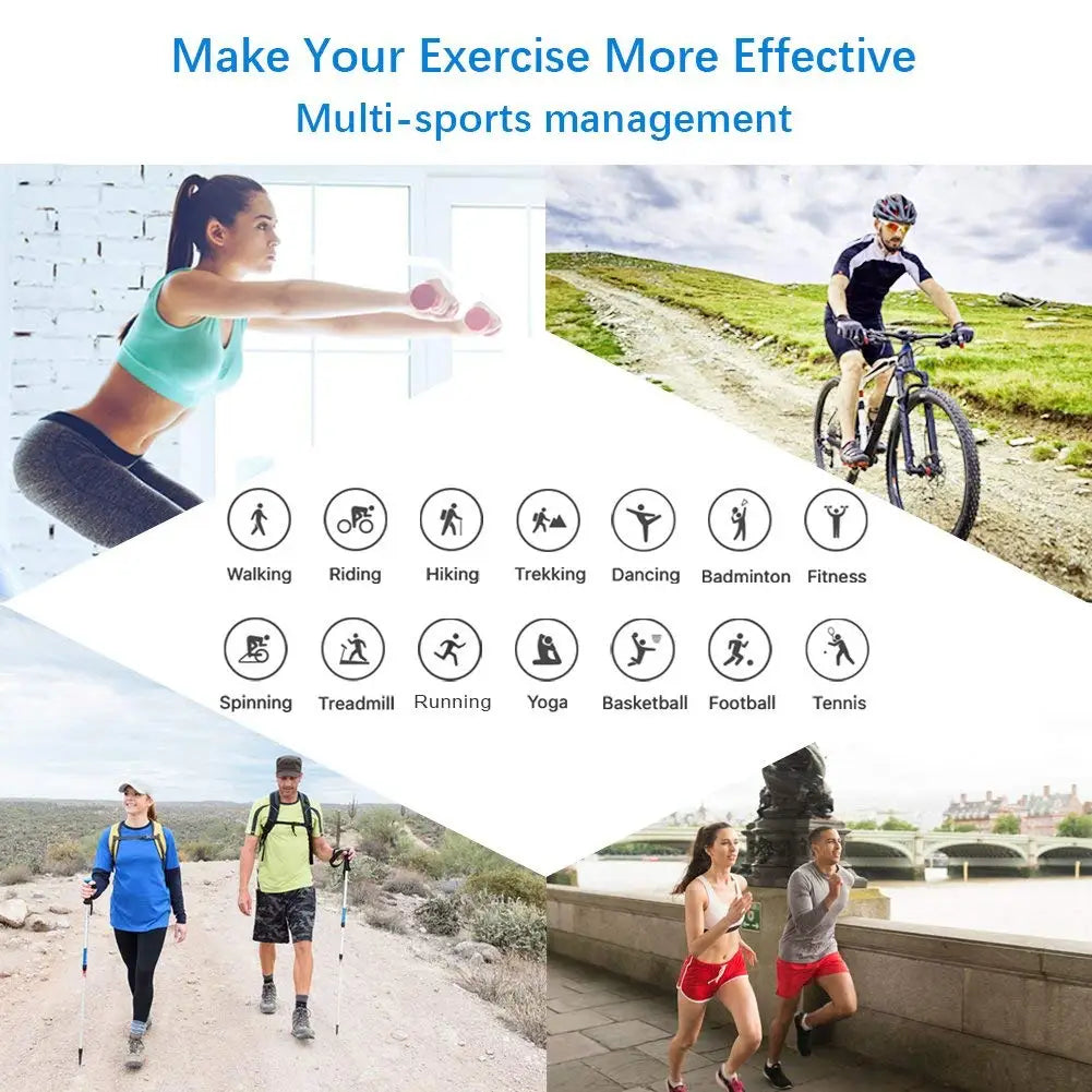 Pulseira Desportiva Inteligente - Pedómetro, Frequência Cardíaca, Pressão Arterial, Fitness,  Rastreador, Bluetooth, Smartwatch