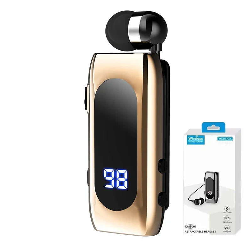 Fone de Ouvido Bluetooth K55 Lavalier – 20h de Bateria, Display LED, Microfone e Cancelamento de Ruído