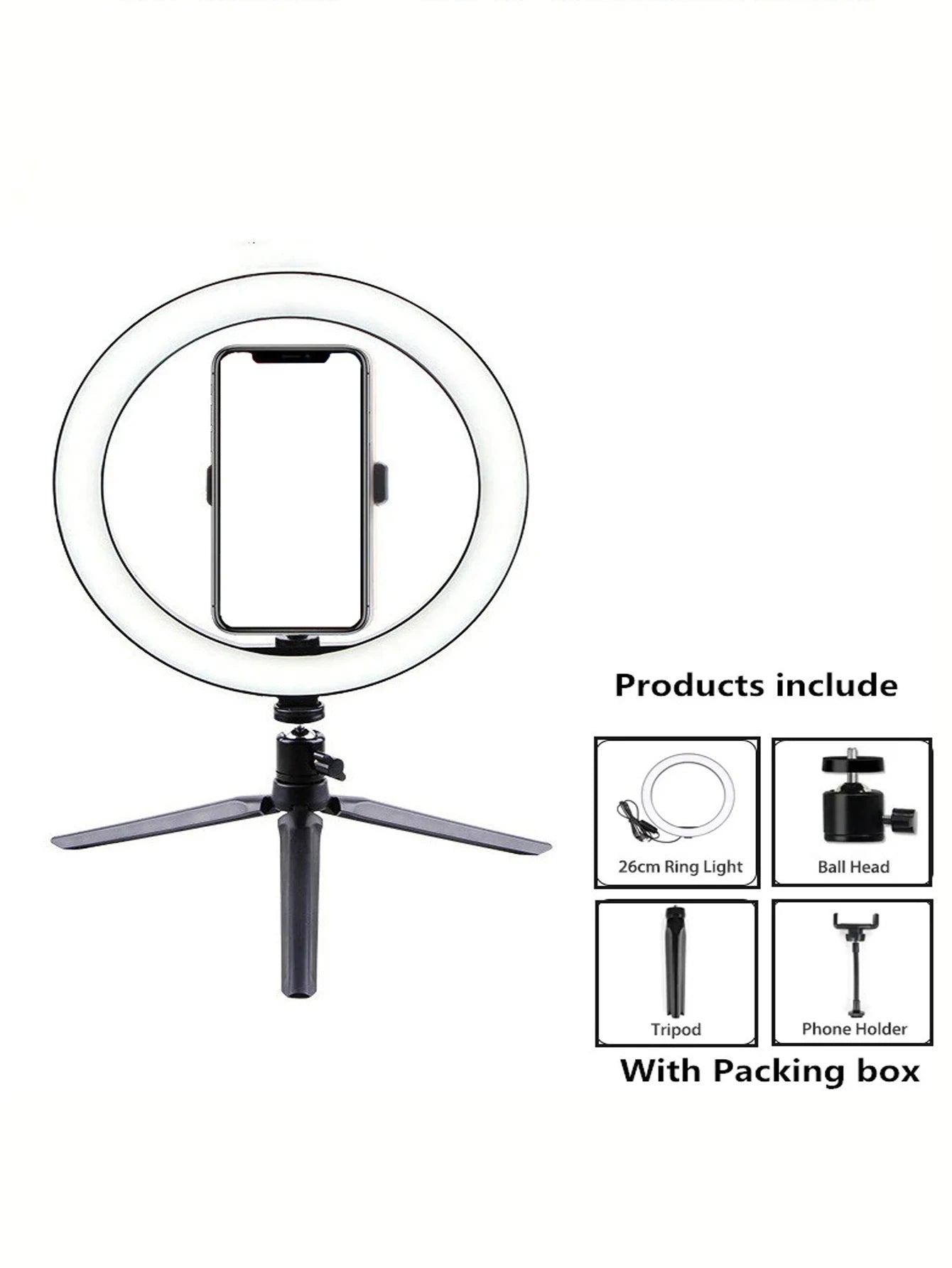 Luz de tiro de 26 cm Anel de luz de 26 cm + suporte para tripé