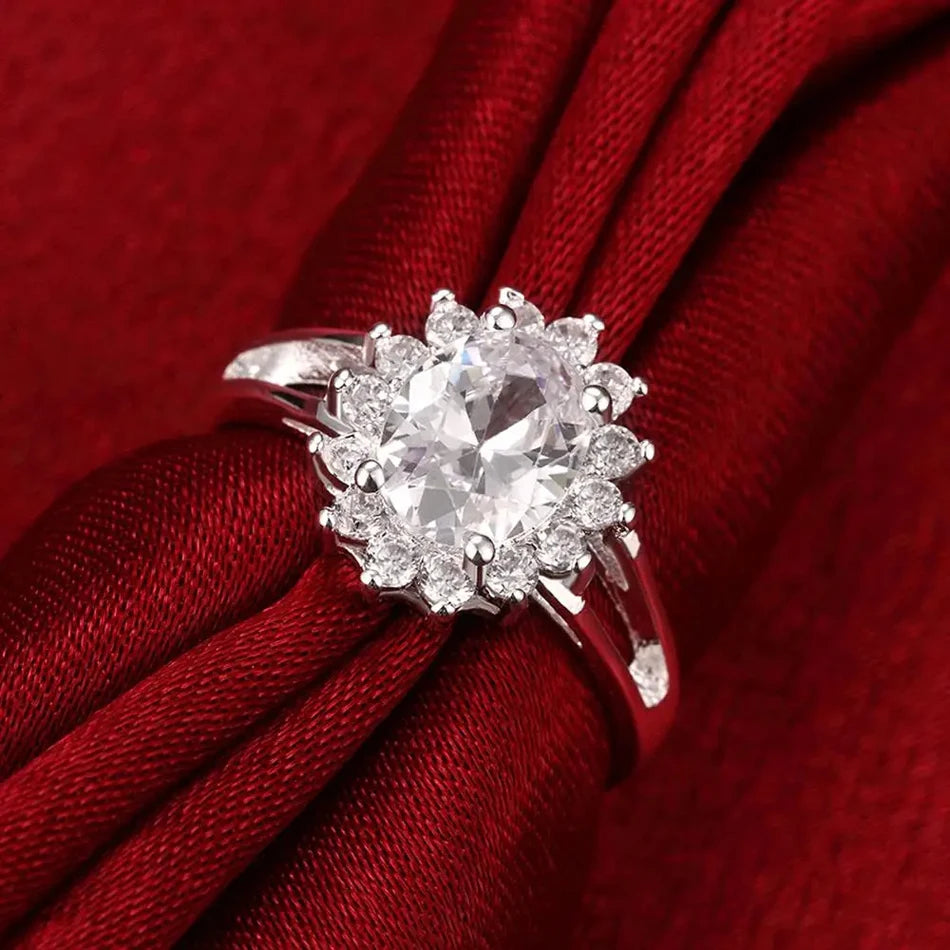 Anel de prata esterlina - Cristal  de flor moissanite