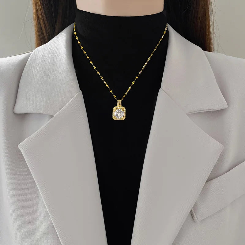 Conjunto de luxo zircão quadrado - colar, brincos, anel de jóia