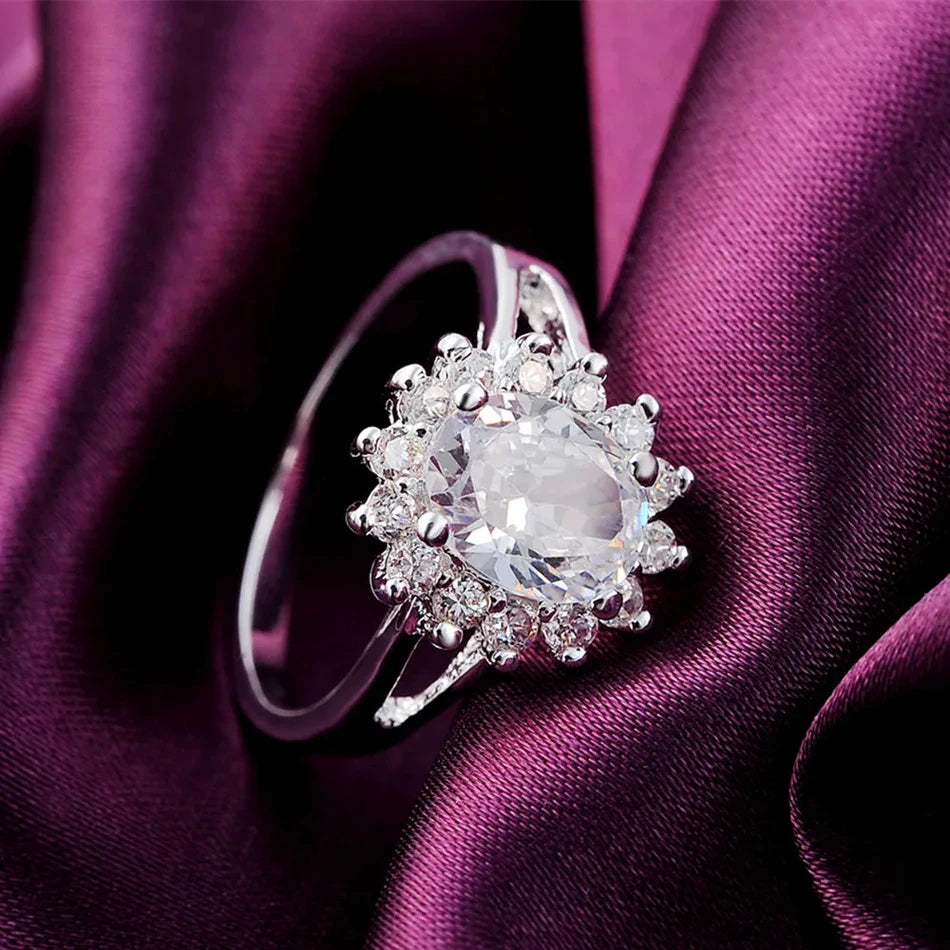 Anel de prata esterlina - Cristal  de flor moissanite