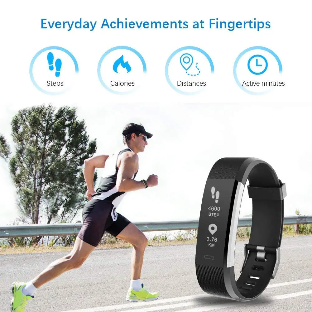 Pulseira Desportiva Inteligente - Pedómetro, Frequência Cardíaca, Pressão Arterial, Fitness,  Rastreador, Bluetooth, Smartwatch
