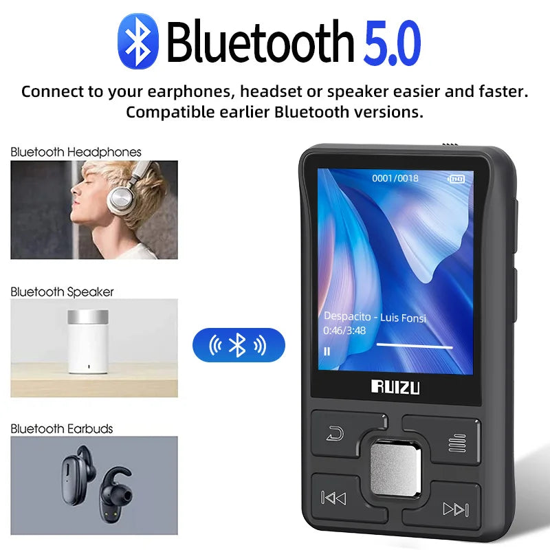 Ruizu original x55 clipe esporte bluetooth mp3 player mini com suporte de tela cartão tf portátil música player de vídeo gravador e-book