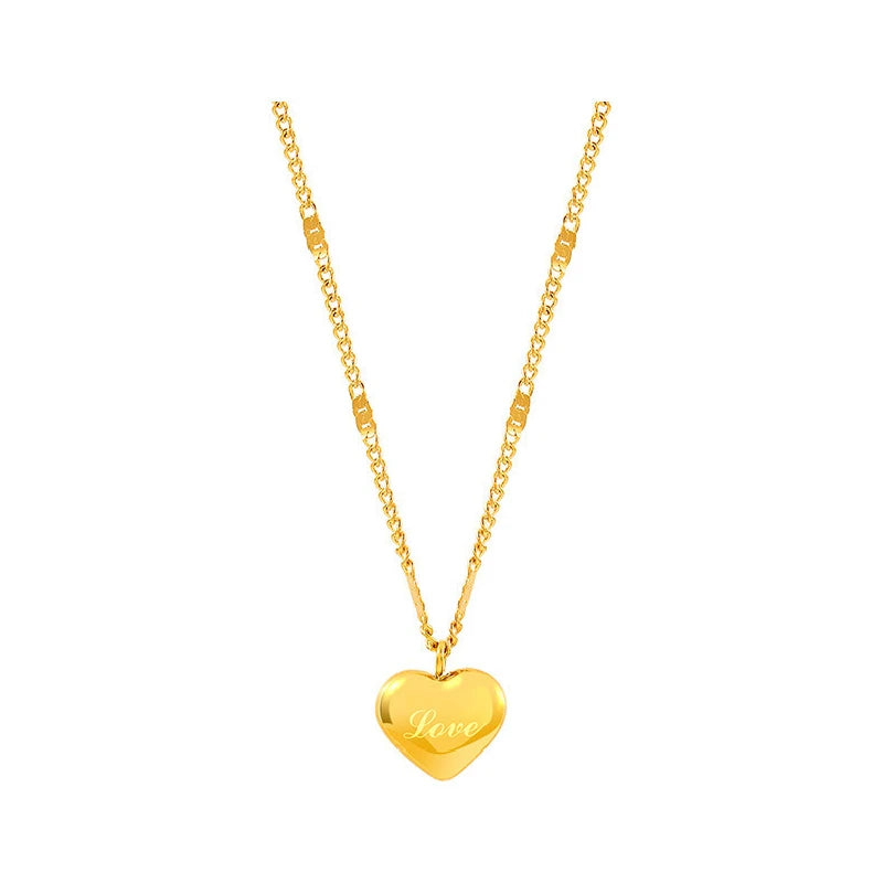 Colar dourado de coração gravado Love