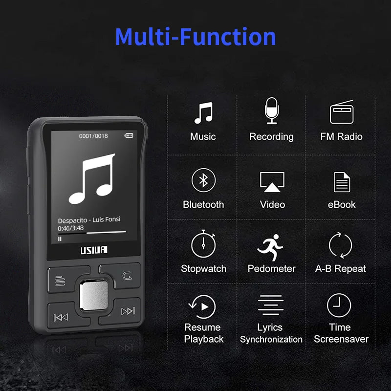 Ruizu original x55 clipe esporte bluetooth mp3 player mini com suporte de tela cartão tf portátil música player de vídeo gravador e-book