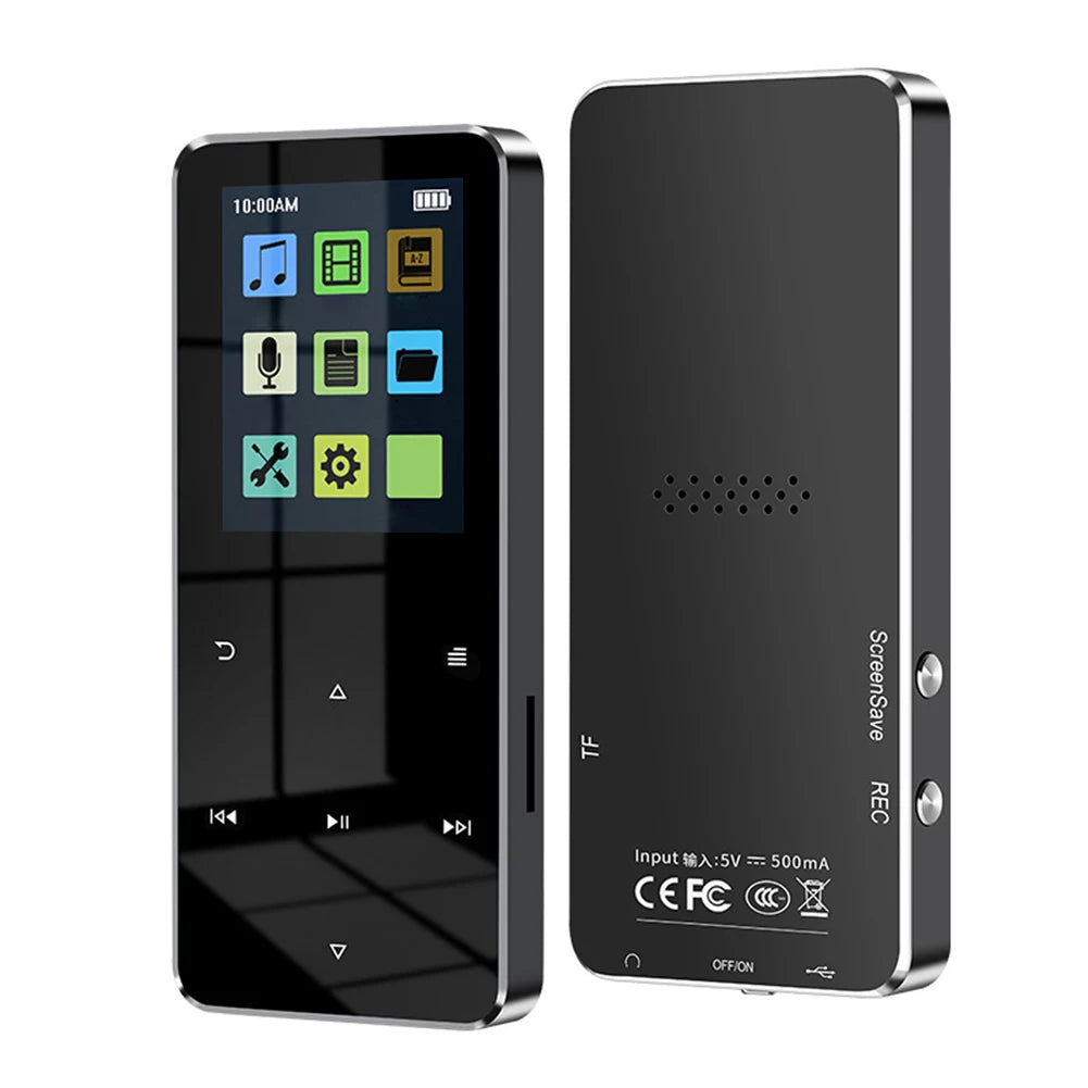 1,8 polegadas TFT MP3 Player Walkman USB 2.0 3,5 mm Jack Bluetooth 5.0 Music Walkman compatível com gravação de e-book Altifalante incorporado