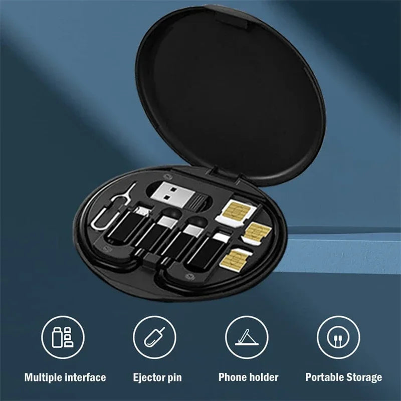 60W Type-C para USB C para Micro para Lighting Kit adaptador de cabo de carregamento rápido para iPhone 14 13 15 Pro Carregador OTG Caixa de armazenamento múltiplo